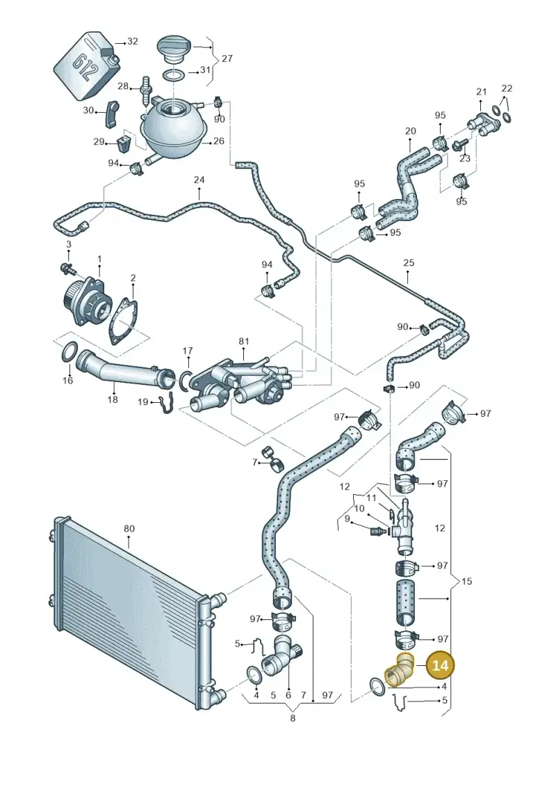 1J0122291 — Volkswagen Polo (2008-2009) diagram 461121230, position 14