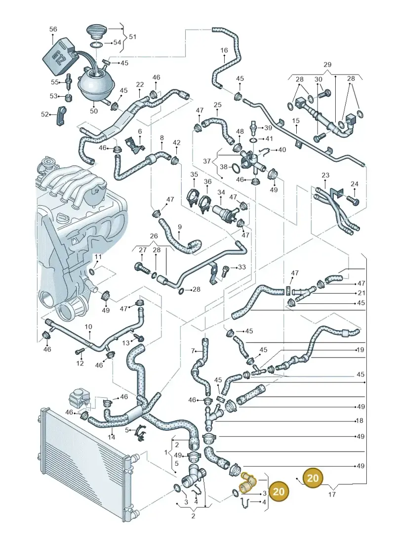 1J0122291F — Volkswagen Polo (2008-2009) diagram 461121350, position 20