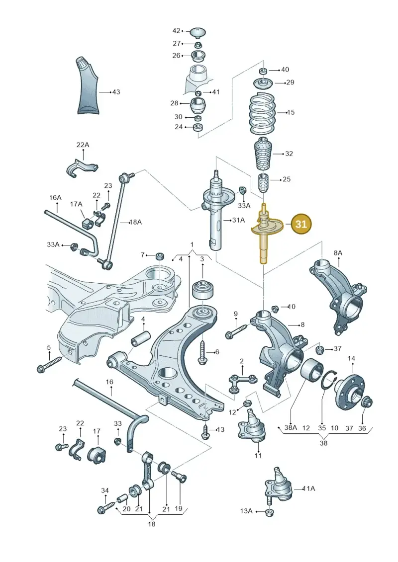 1J0413031DQ — Volkswagen Golf             BR/US (2001-2002) diagram 194407100, position 31