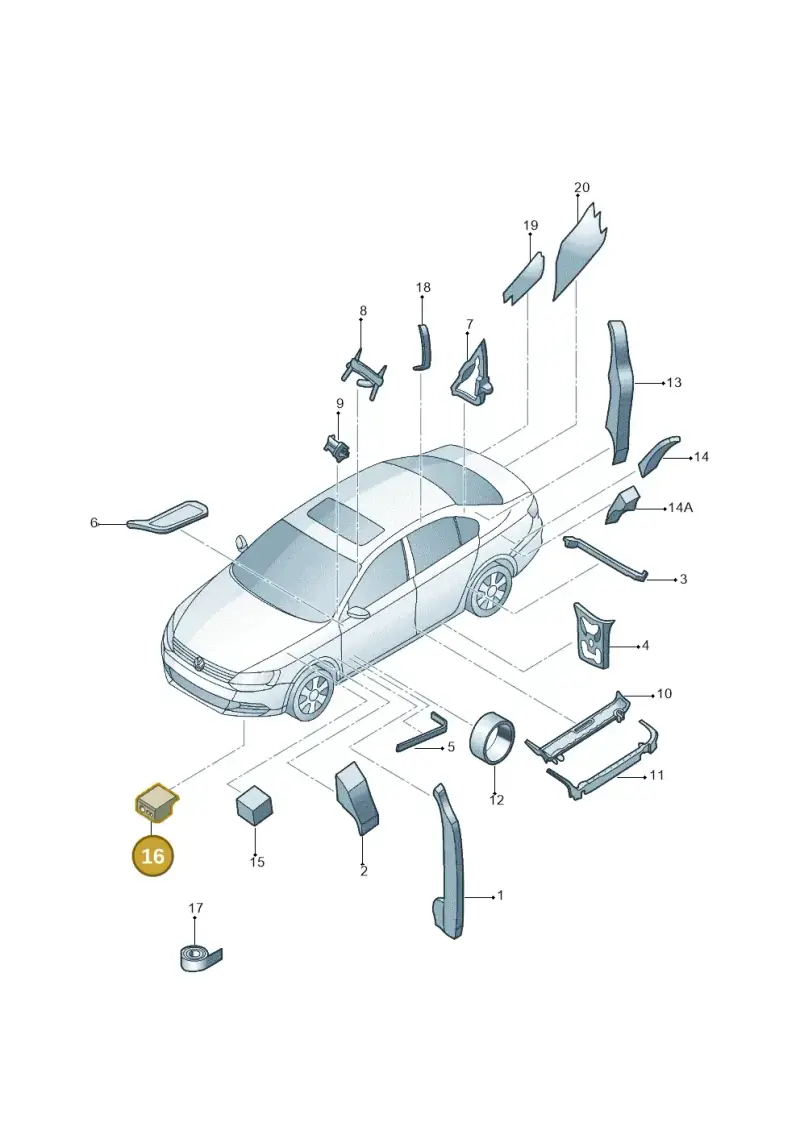 1J0864732A — Volkswagen Jetta 2.0 (2015-2015) diagram 789864000, position 16
