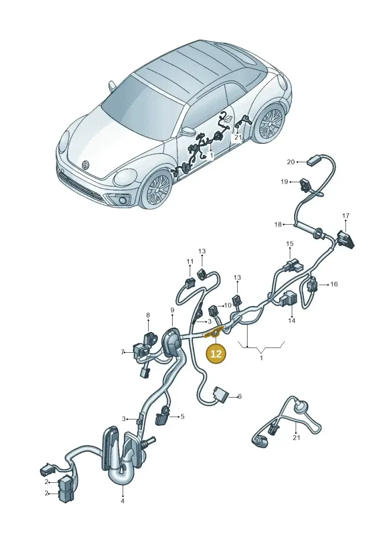 1J0971843A — Volkswagen Beetle Cabriolet (2016-2019) diagram 802972350, position 12