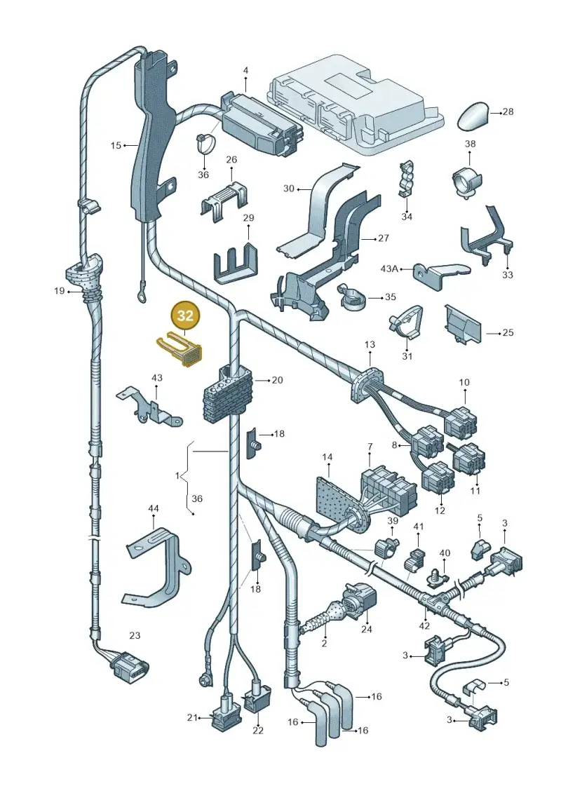 1J0971845A — Volkswagen New Beetle (1998-2001) diagram 203971300, position 32