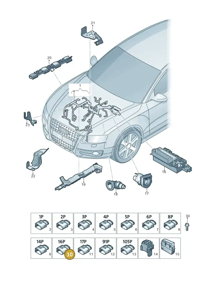 1J0971921M — Audi A4 Av. Allroad (2008-2016) diagram 736971450, position 10