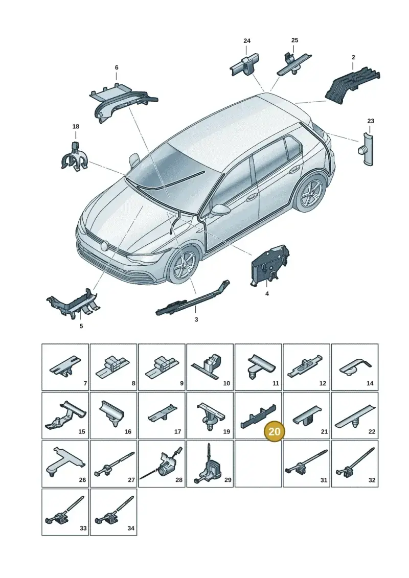 1J0971930K — Volkswagen Golf 2.0 BlueMotion (2019-2024) diagram 5h0971091, position 20