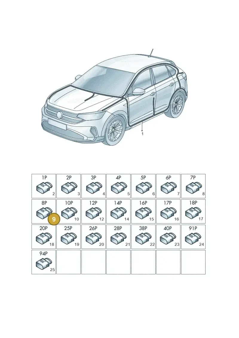 1J0972724 — Volkswagen Taigo (2021-2024) diagram 2f0971081, position 9