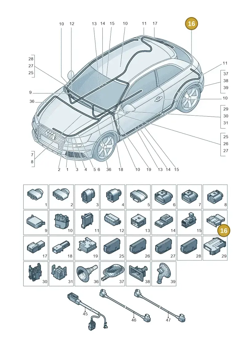 1J0972763 — Audi A1 Sportback (2014-2018) diagram 792971790, position 16