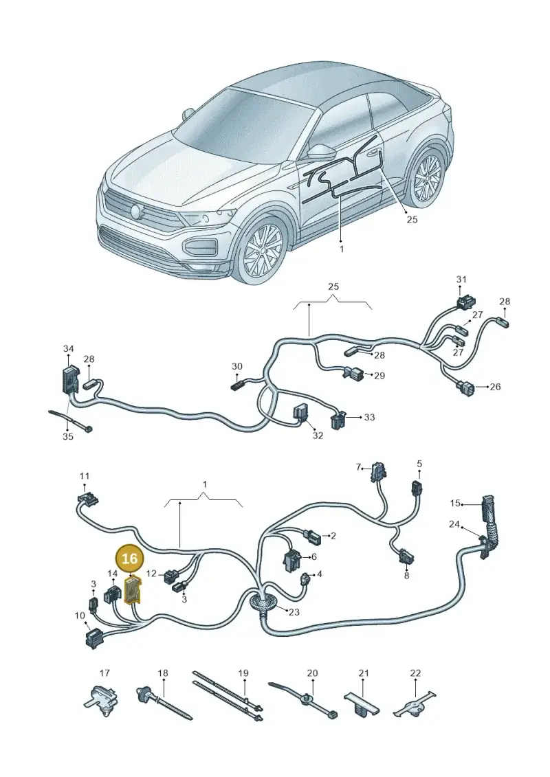 1J0972977D — Volkswagen T-Roc convertible 1.5 (2019-2024) diagram 2gk972033, position 16