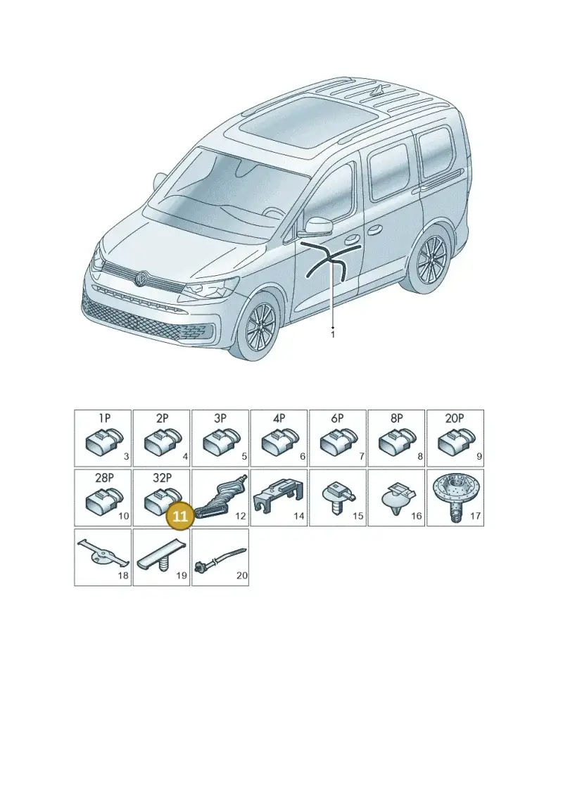 1J0972977D — Volkswagen Caddy Maxi Kombi (2020-2024) diagram 2ka972033, position 11