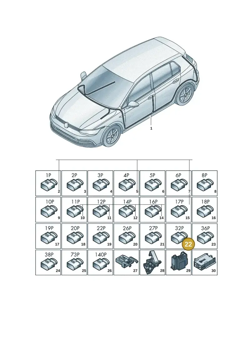1J0972977J — Volkswagen Golf (2019-2025) diagram 5h0971090, position 22