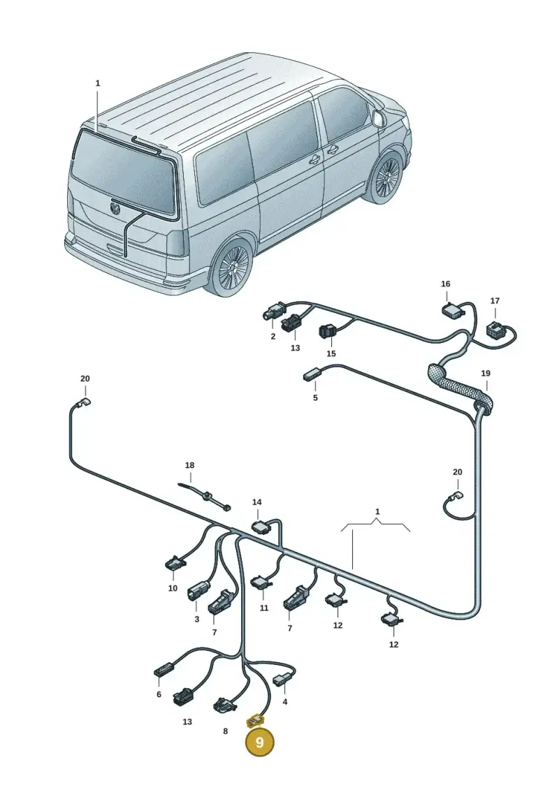 1J0973115A — Volkswagen Transport. multivan (2019-2024) diagram 7em972082, position 9