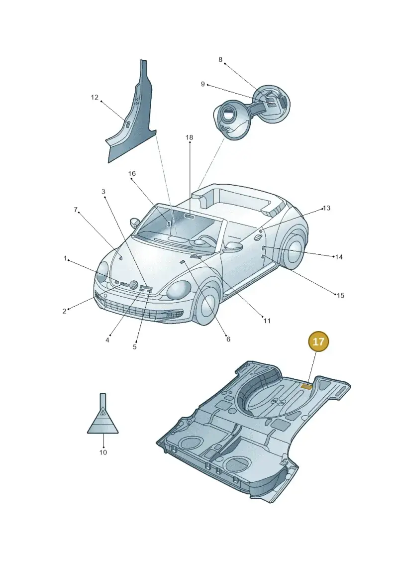 1K0010617A — Volkswagen New beetle cabriolet (2011-2016) diagram 716010000, position 17