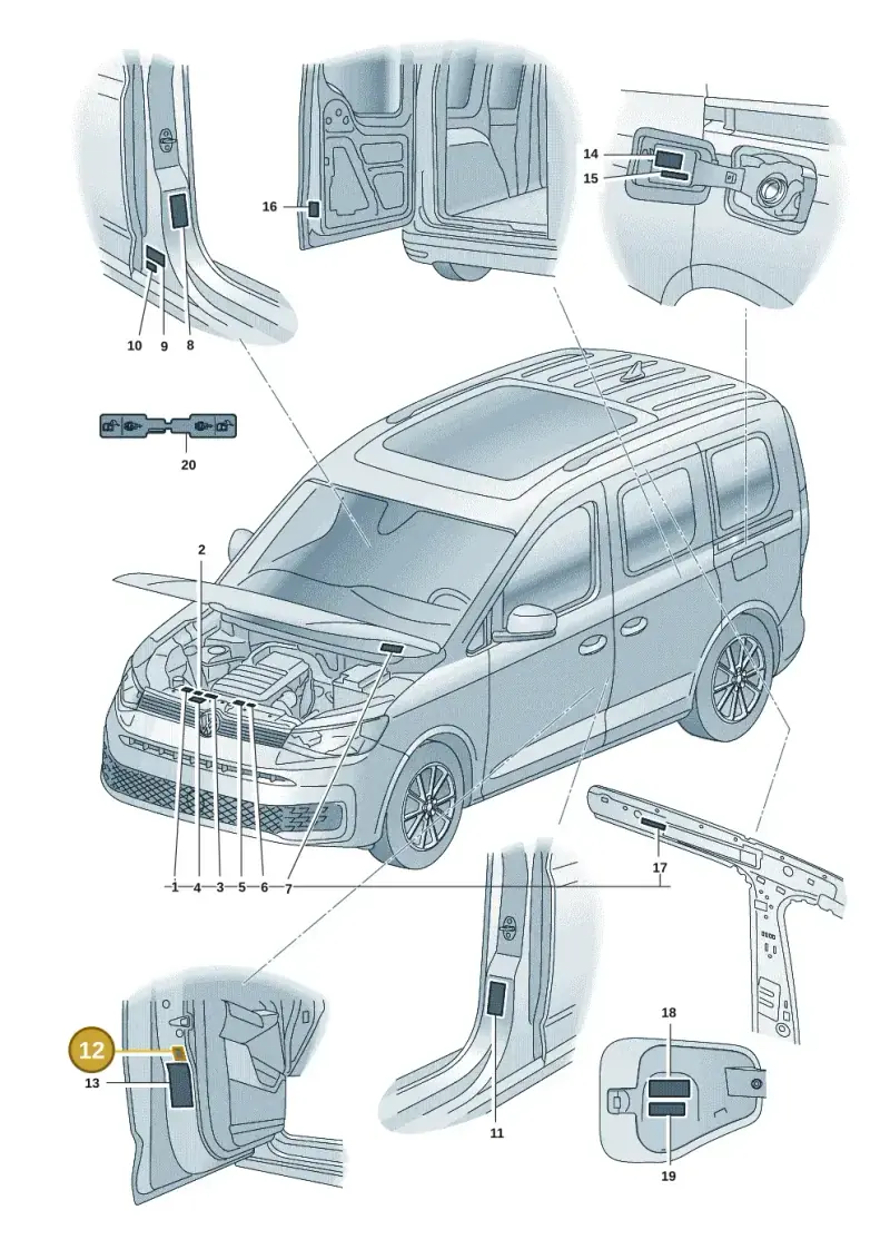 1K0010833P — Volkswagen Caddy Maxi Kombi (2020-2024) diagram 2ka010000, position 12