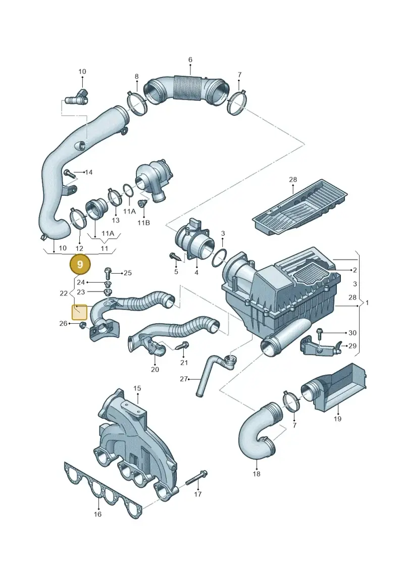 1K0129654AG — Volkswagen Touran 1.9 (2008-2010) diagram 460129030, position 9