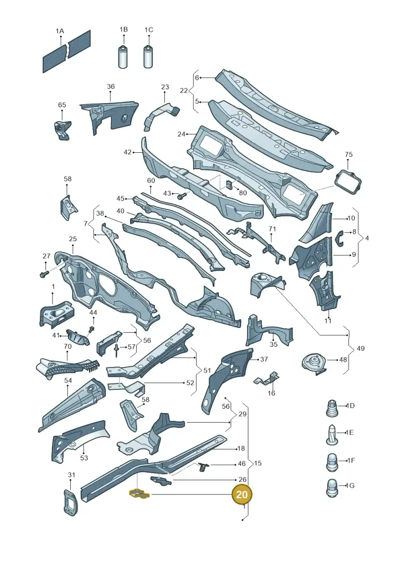 1K0803127 — Volkswagen Caddy Maxi Kombi (2010-2015) diagram 652803000, position 20