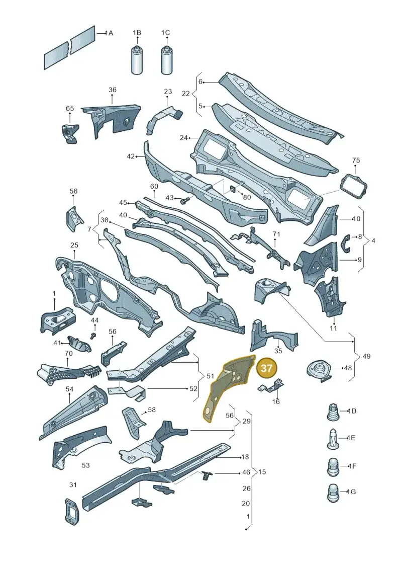 1K0805147A — Volkswagen Golf Cabriolet (2011-2016) diagram 409803000, position 37