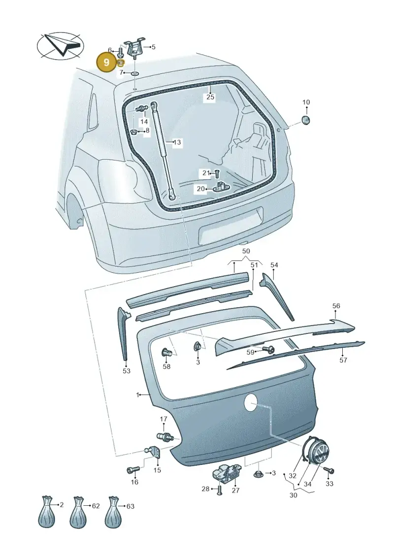 1K0827385 — Volkswagen Polo 1.4 BlueMotion (2014-2017) diagram 773827000, position 9