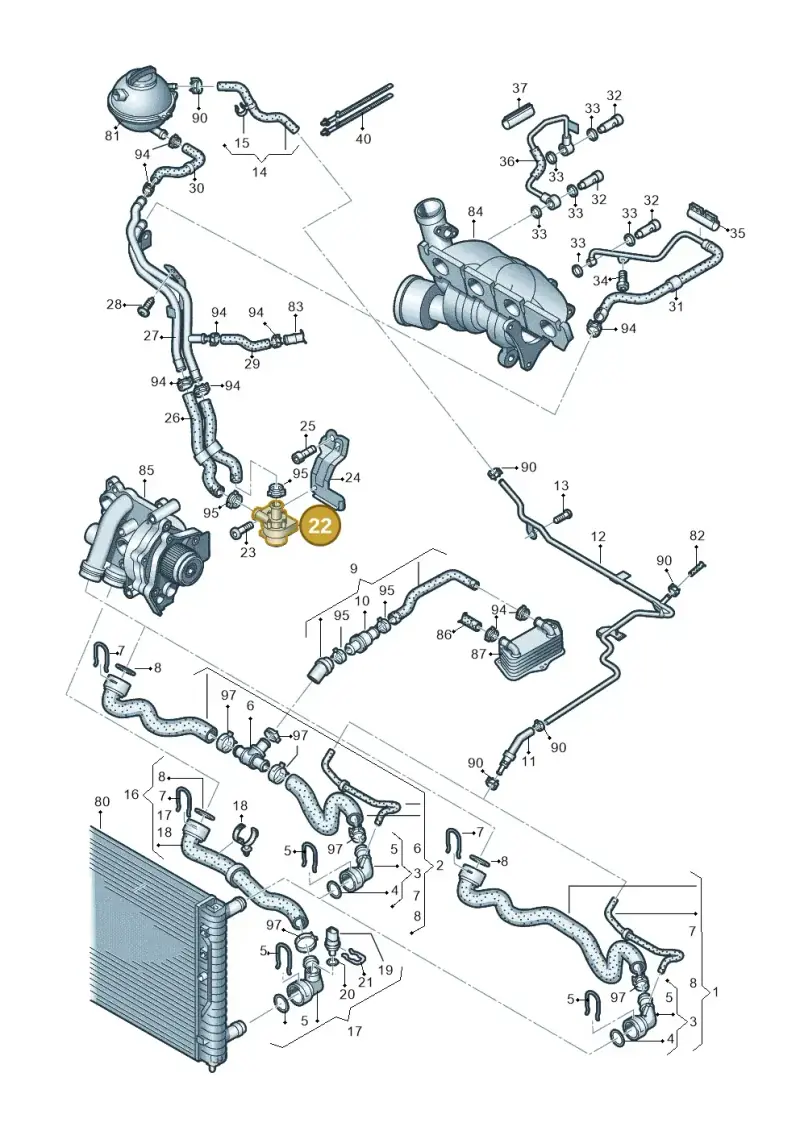 1K0965561J — Volkswagen Scirocco 2.0 (2014-2017) diagram 649121240, position 22