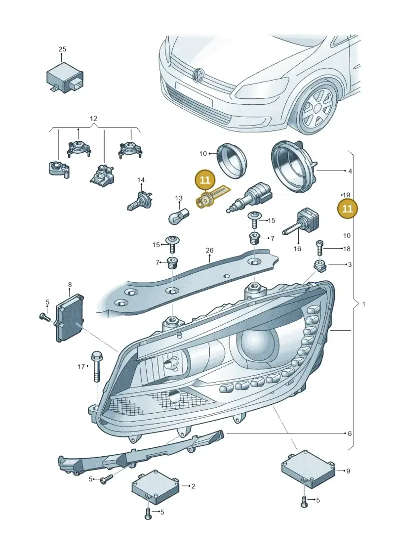 1K6953123C — Volkswagen Caddy Maxi Kombi (2010-2015) diagram 694941200, position 11