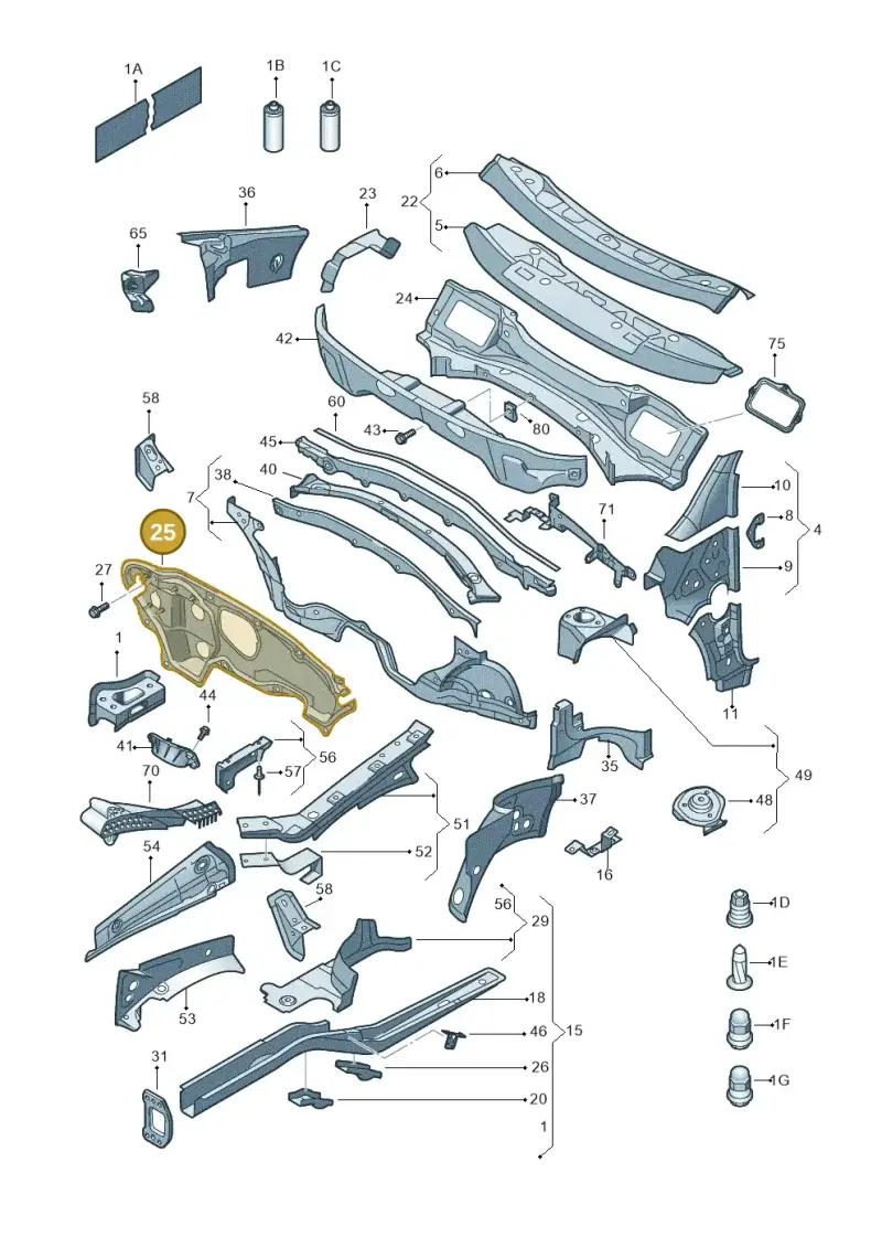 1T2804011H — Volkswagen Caddy Maxi Kombi (2010-2015) diagram 652803000, position 25