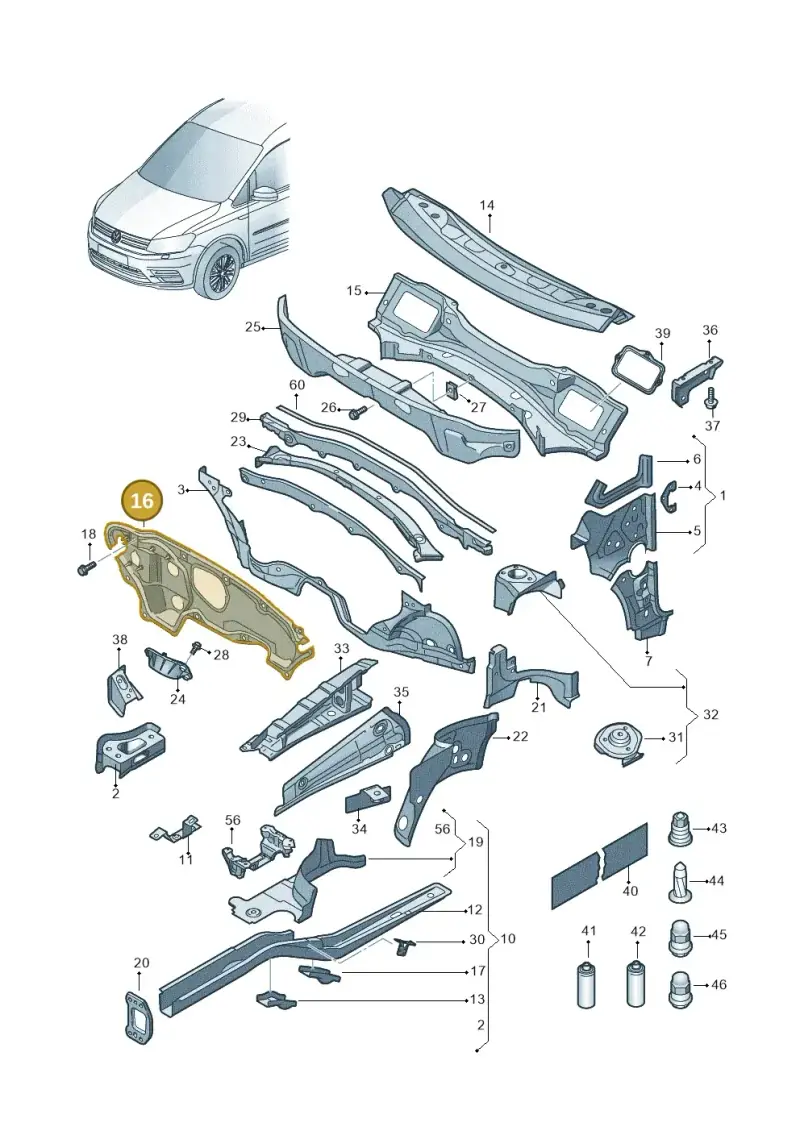 1T2804011H — Volkswagen Caddy kombi (2015-2020) diagram 866803000, position 16