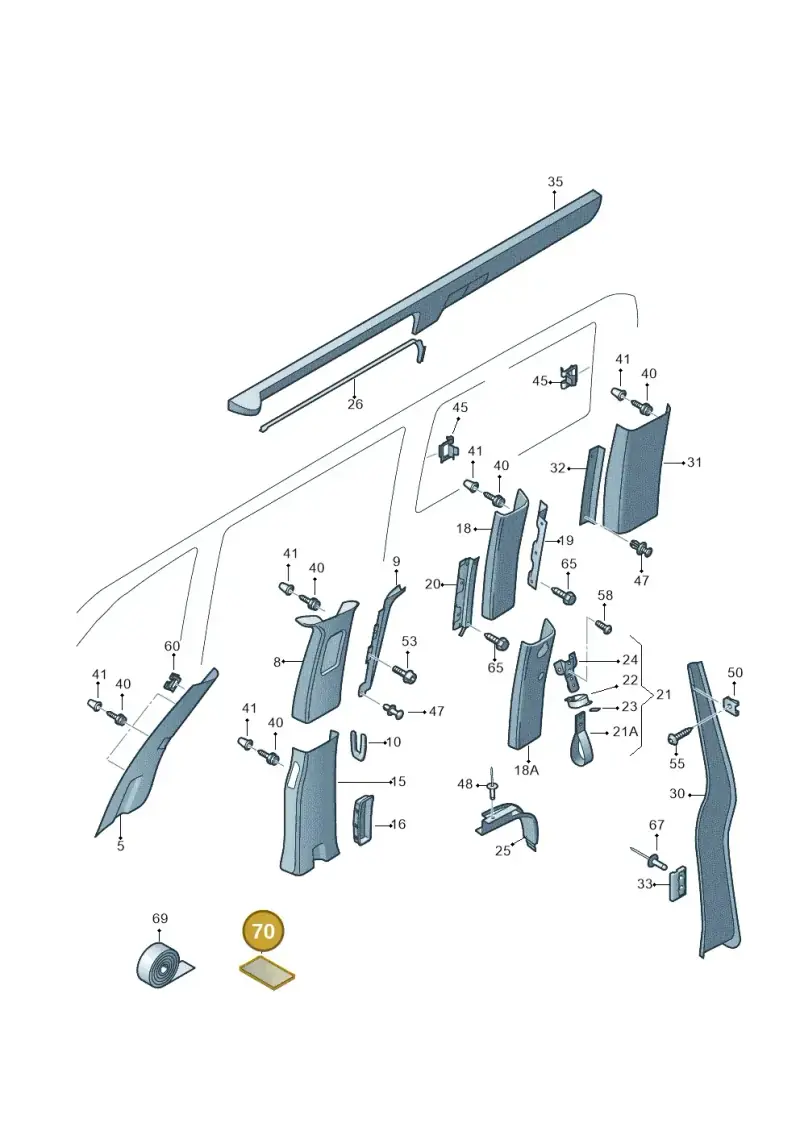 251201525 — Volkswagen Caravelle (2015-2019) diagram 731867770, position 70