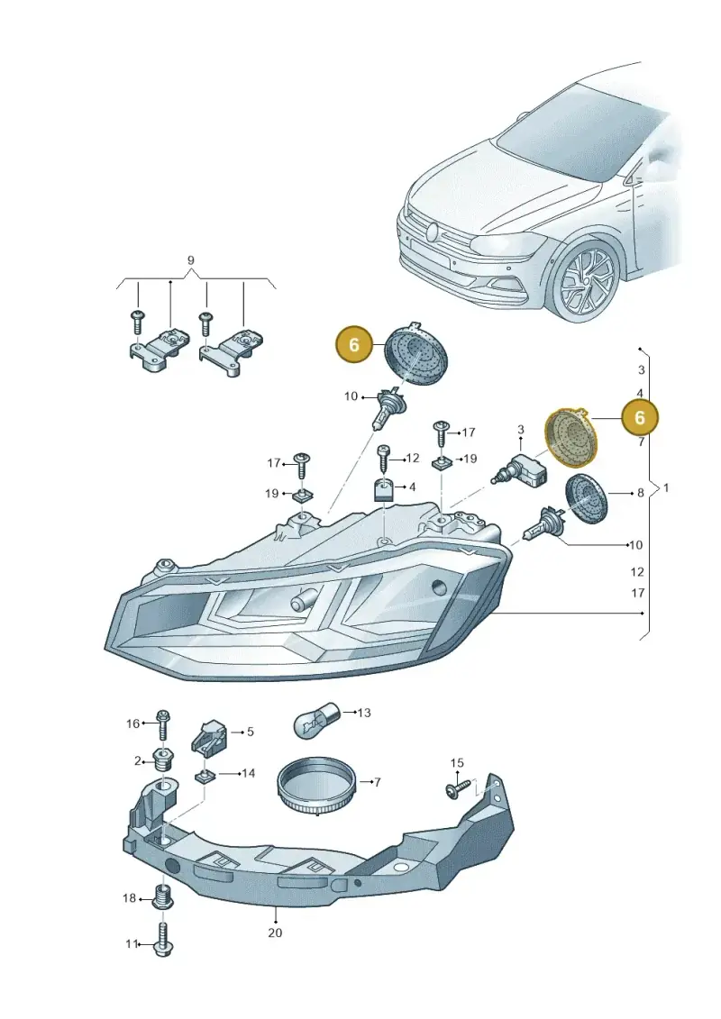 2G0941607 — Volkswagen Polo 1.0 BlueMotion (2017-2024) diagram 837941000, position 6