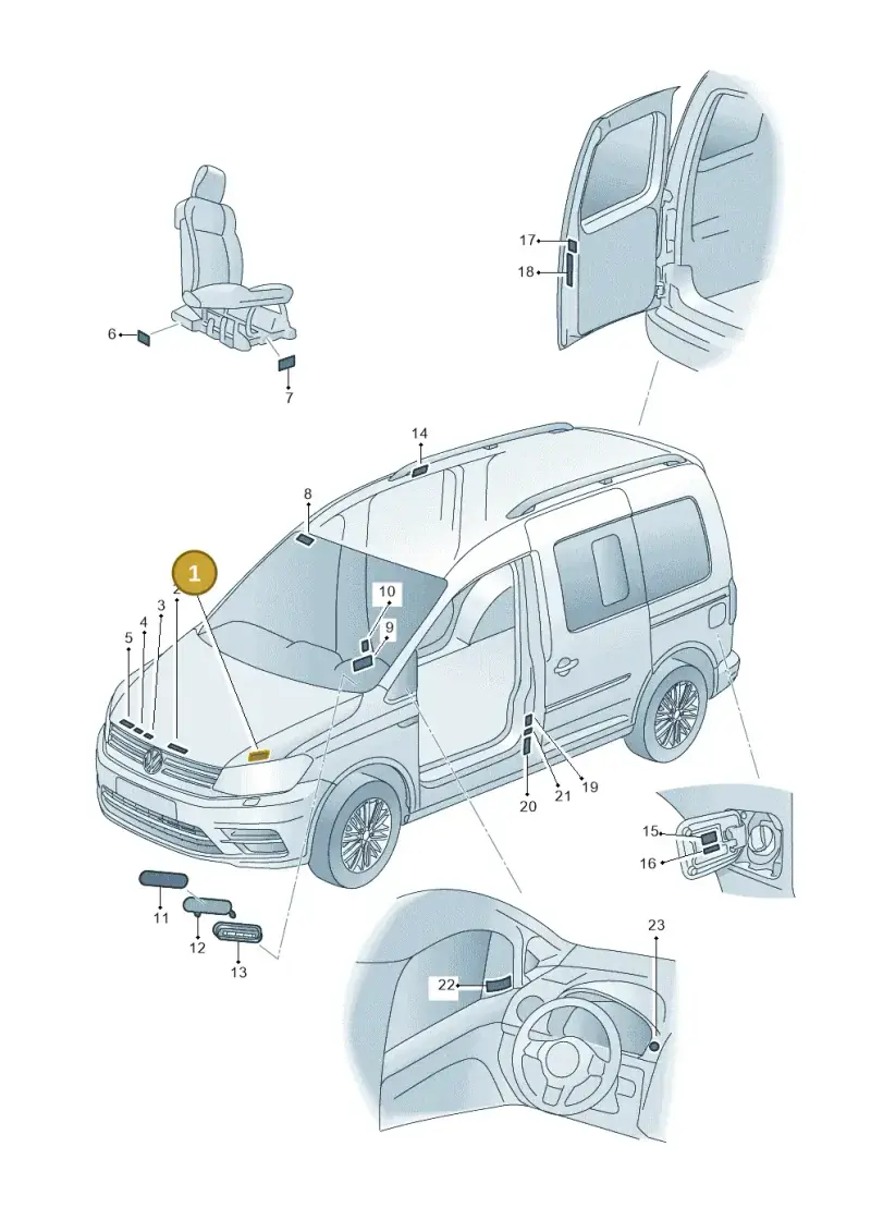 2K5010001 — Volkswagen Caddy kombi (2015-2020) diagram 866010000, position 1