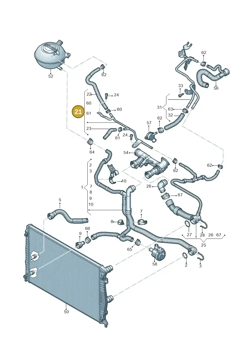 2Q0121064C — Volkswagen Polo 1.0 BlueMotion (2017-2024) diagram 837121100, position 21