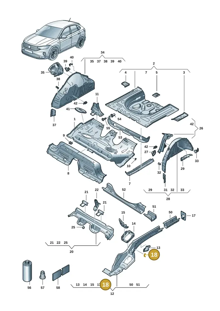 2Q0611794 — Volkswagen Taigo (2021-2024) diagram 2f0803400, position 18