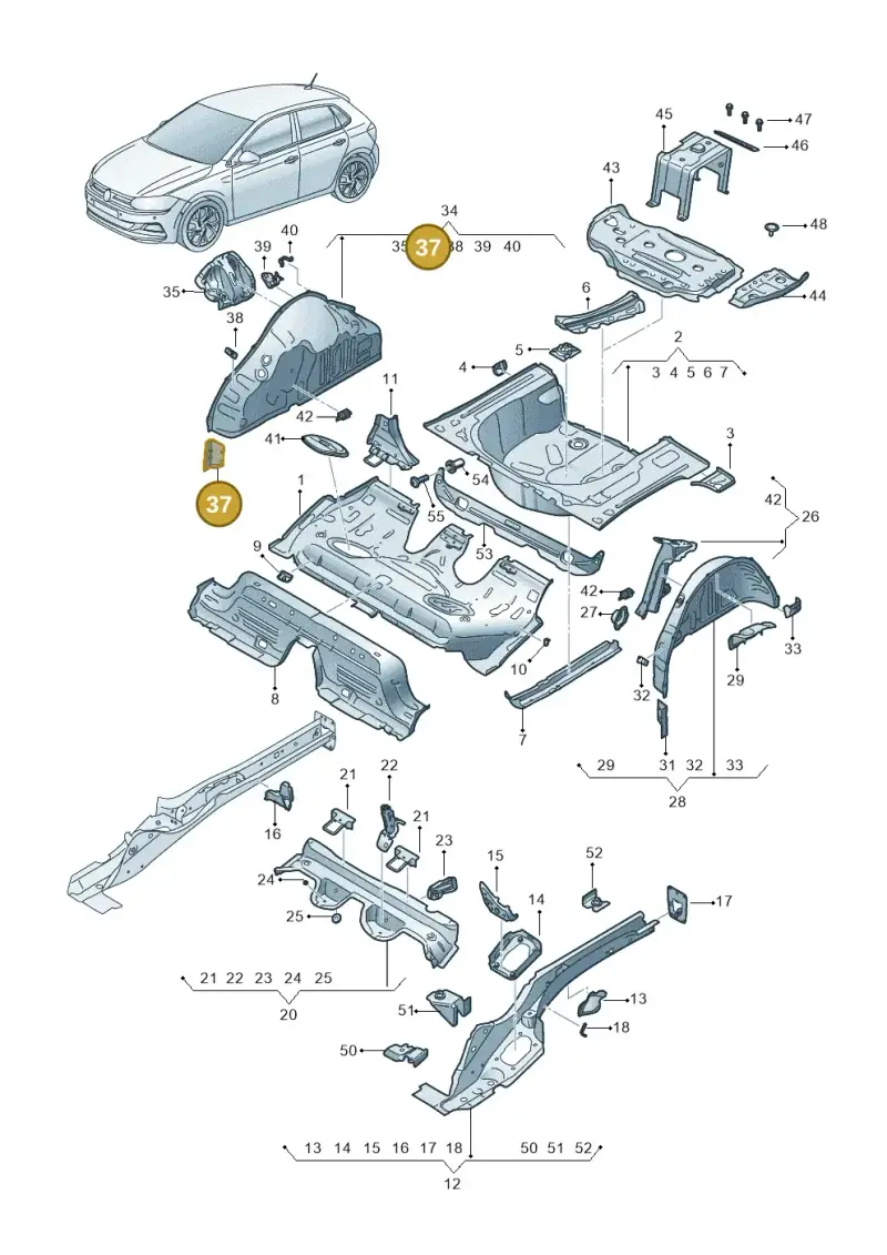 2Q0802398 — Volkswagen Polo 1.0 BlueMotion (2017-2024) diagram 837803100, position 37
