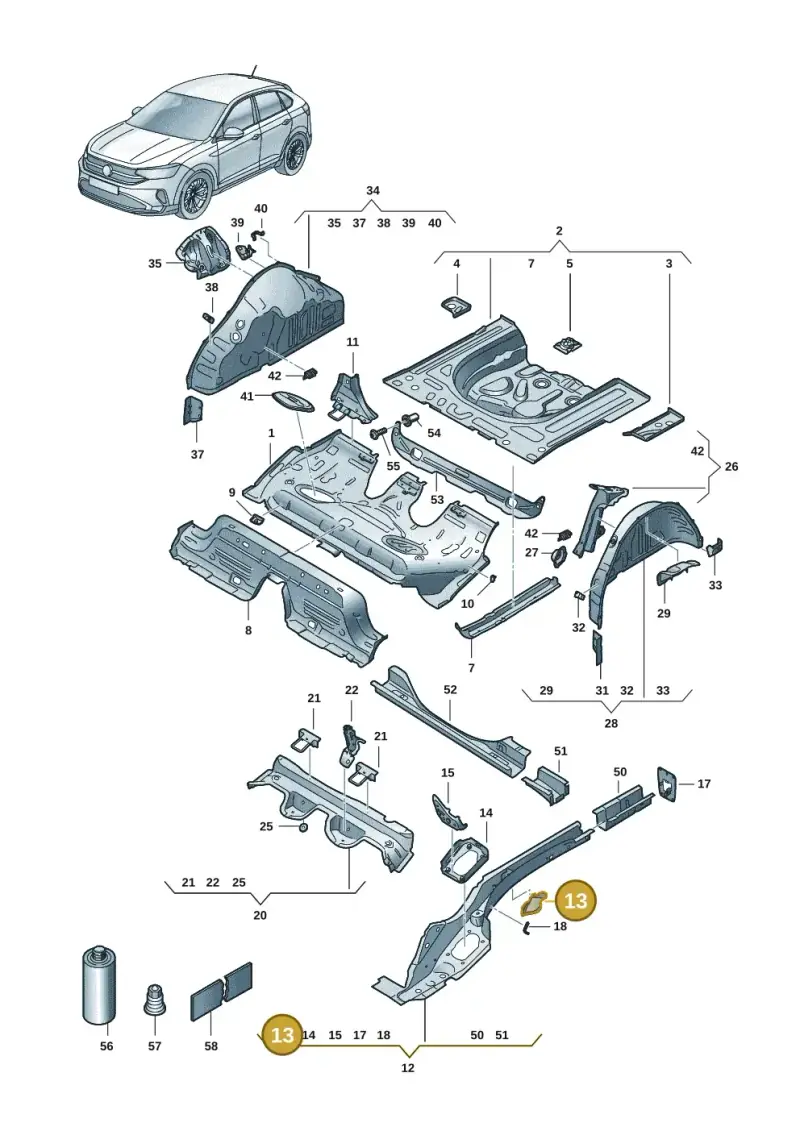 2Q0803457 — Volkswagen Taigo (2021-2024) diagram 2f0803400, position 13