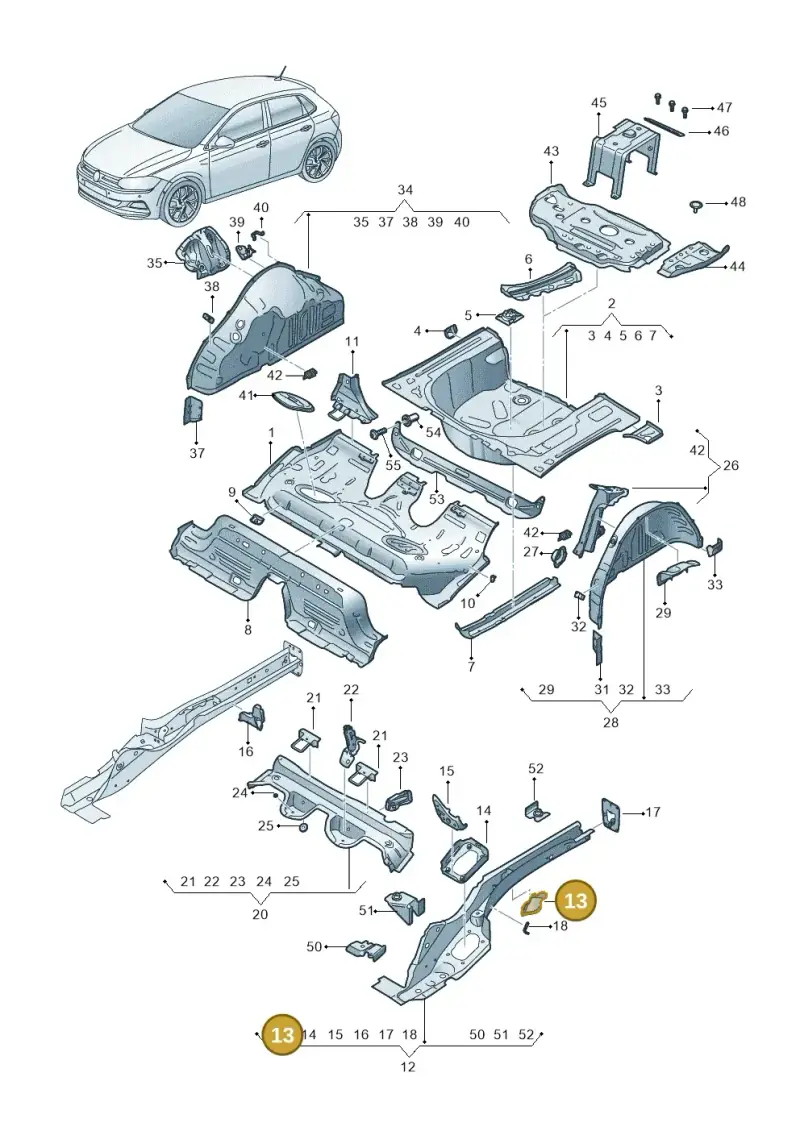 2Q0803457 — Volkswagen Polo 1.0 BlueMotion (2017-2024) diagram 837803100, position 13