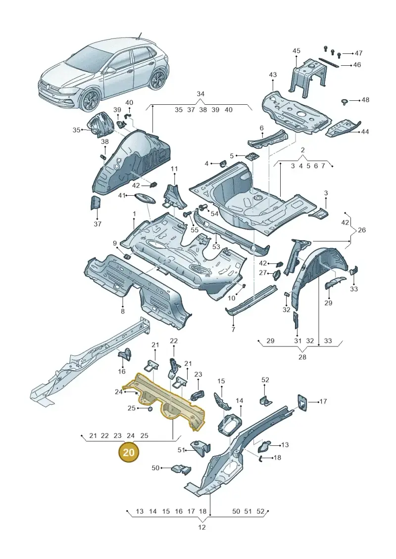 2Q0803531 — Volkswagen Polo 1.0 BlueMotion (2017-2024) diagram 837803100, position 20