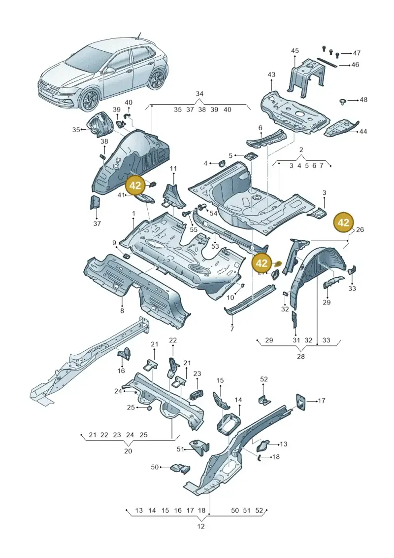 2Q0803849 — Volkswagen Polo 1.0 BlueMotion (2017-2024) diagram 837803100, position 42
