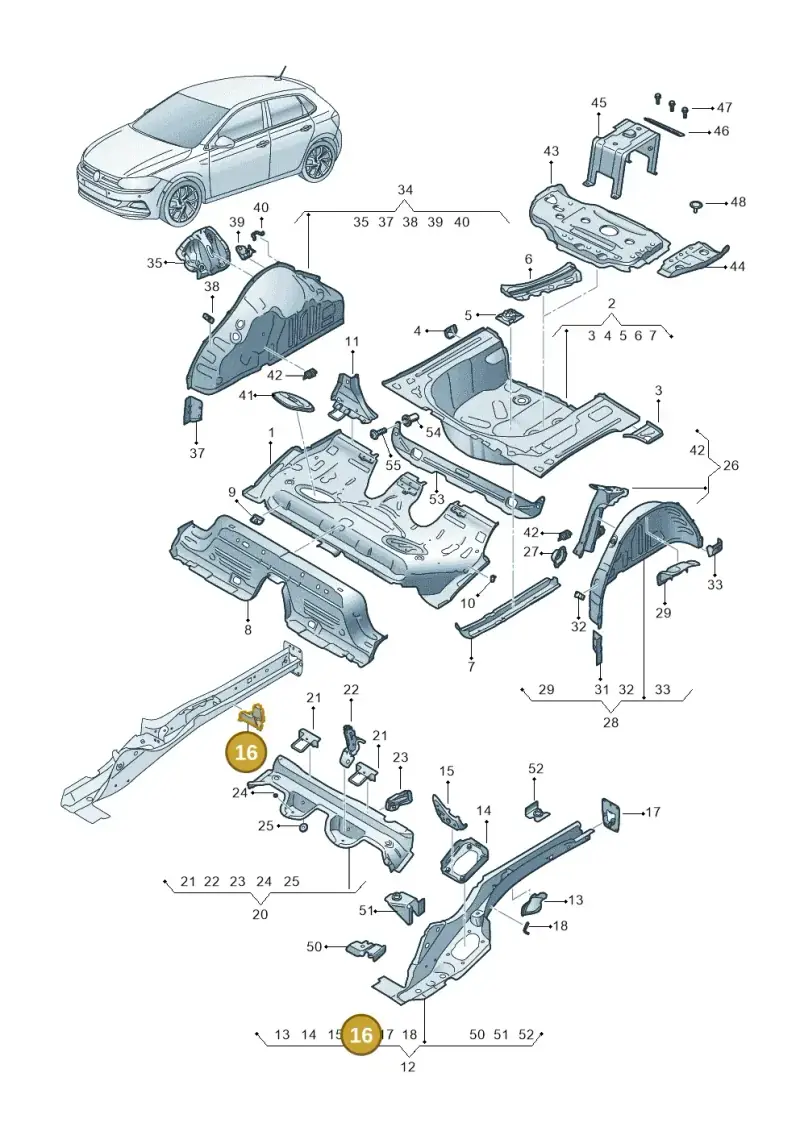 2Q0804796 — Volkswagen Polo 1.0 BlueMotion (2017-2024) diagram 837803100, position 16