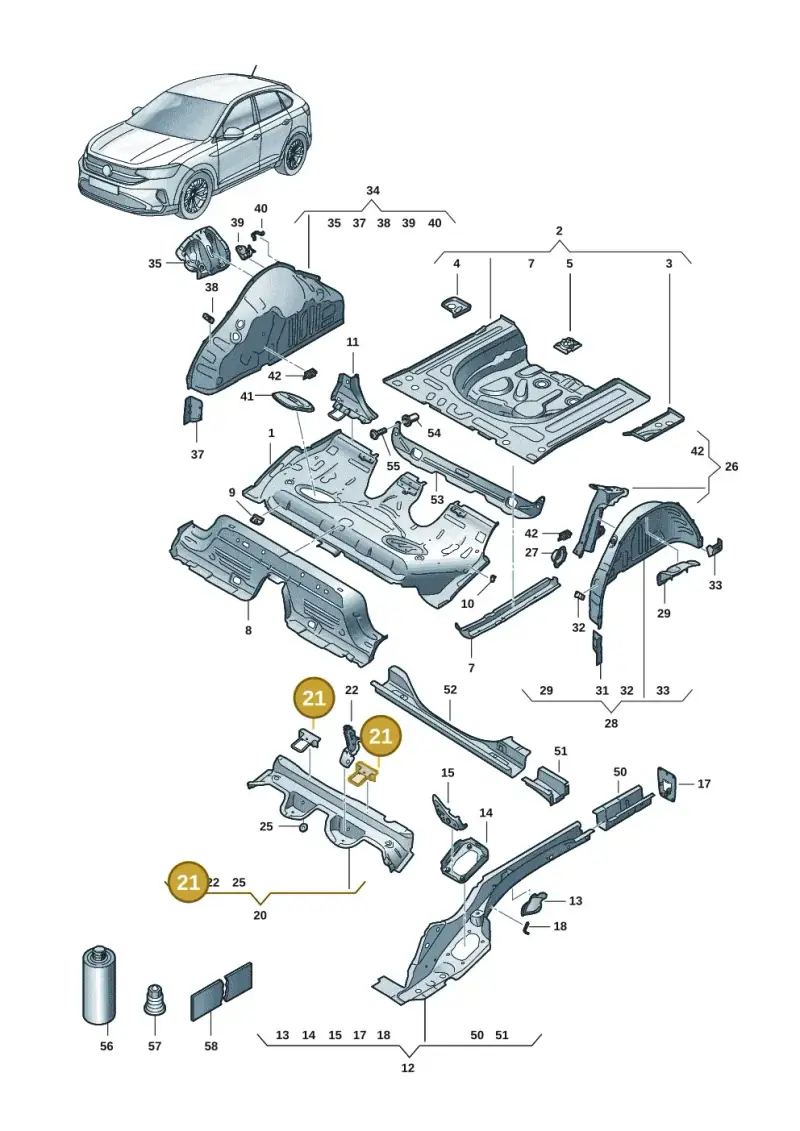 2Q0813545 — Volkswagen Taigo (2021-2024) diagram 2f0803400, position 21