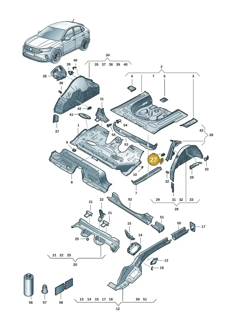 2Q0813722C — Volkswagen Taigo (2021-2024) diagram 2f0803400, position 27