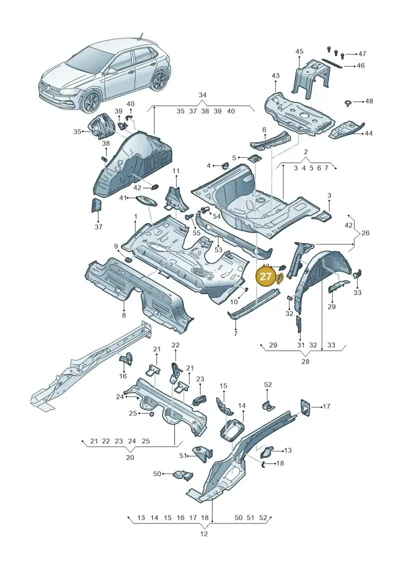 2Q0813722C — Volkswagen Polo 1.0 BlueMotion (2017-2024) diagram 837803100, position 27