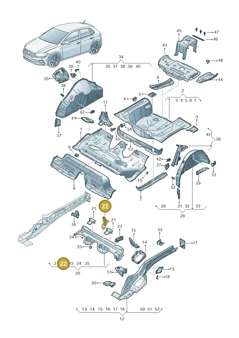 2Q0886187 — Volkswagen Polo 1.0 BlueMotion (2017-2024) diagram 837803100, position 22