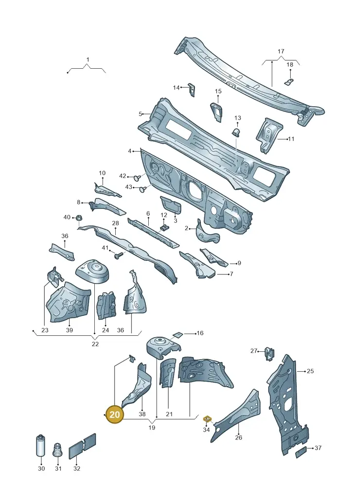 2Q0971845 — Volkswagen T-Cross 1,0 (2018-2024) diagram 587805050, position 20