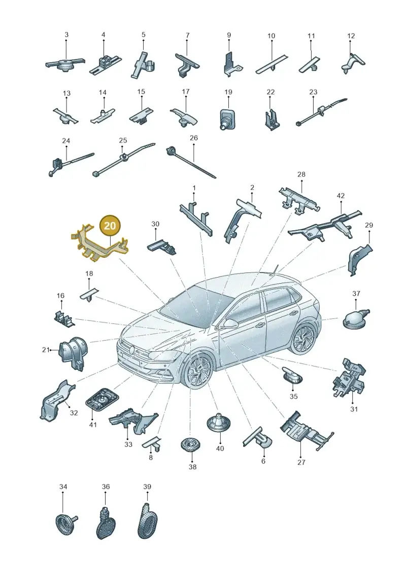 2Q1971815 — Volkswagen Polo 1.0 BlueMotion (2017-2024) diagram 837971830, position 20