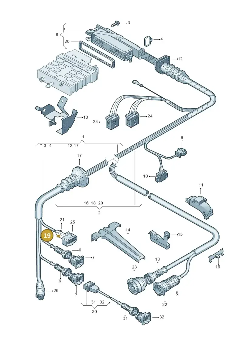 357972741A — Volkswagen PASSAT/4MOTION/W8 (2002-2005) diagram 156972160, position 19