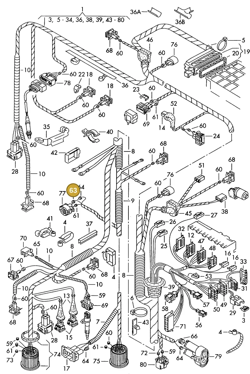 357972742 — Volkswagen GOLF CABRIO (2002-2002) diagram 159971460, position 63