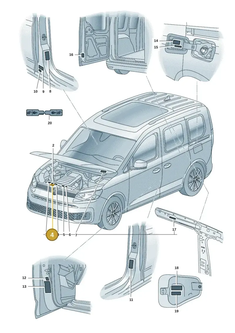 3AA010805D — Volkswagen Caddy Maxi Kombi (2020-2024) diagram 2ka010000, position 4