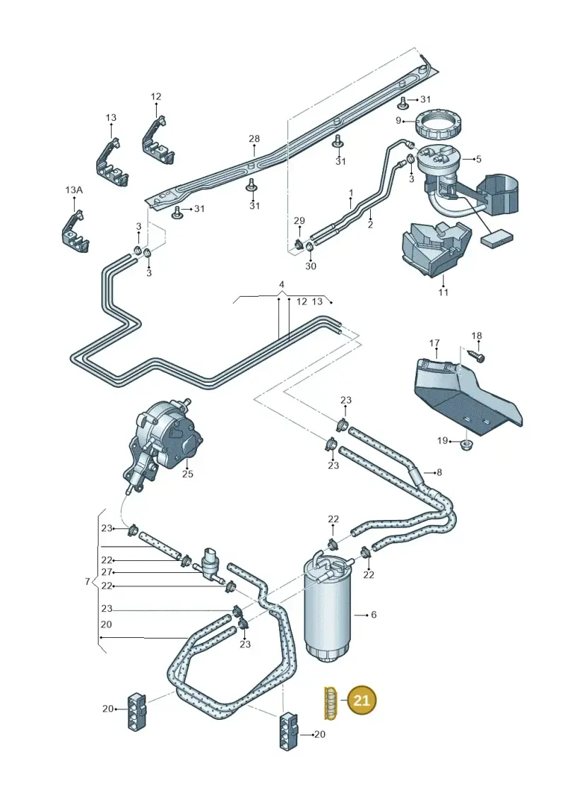 3B0133687A — Volkswagen PASSAT/4MOTION/W8 (2002-2005) diagram 404201300, position 21