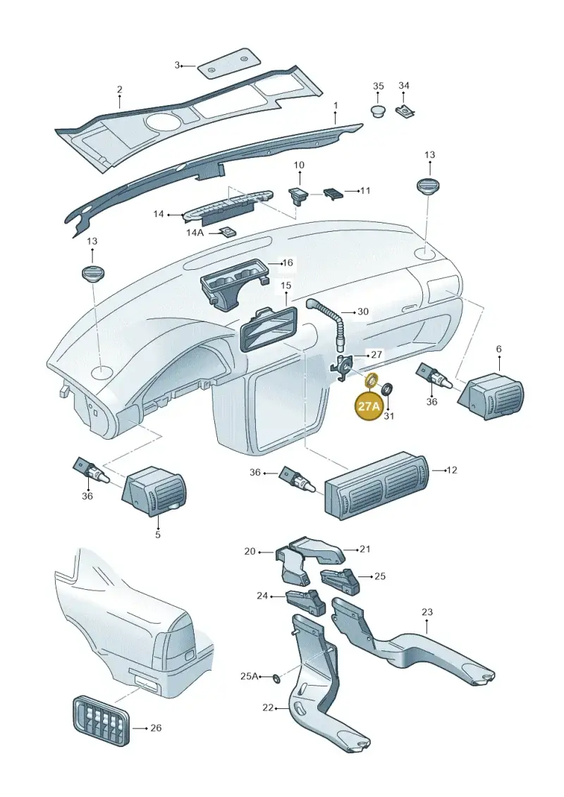 3B0820702 — Volkswagen 3B0 platform diagram 195819310, position 27A