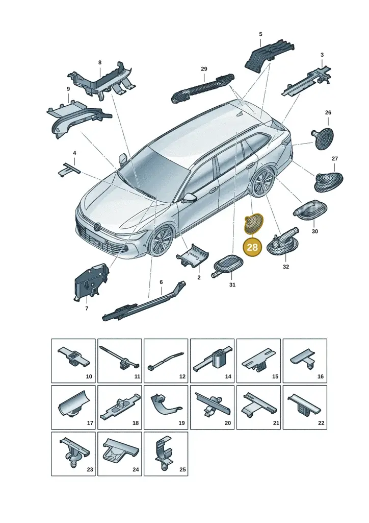 3B0971913E — Volkswagen Passat estate (2023-) diagram 3j0972001, position 28