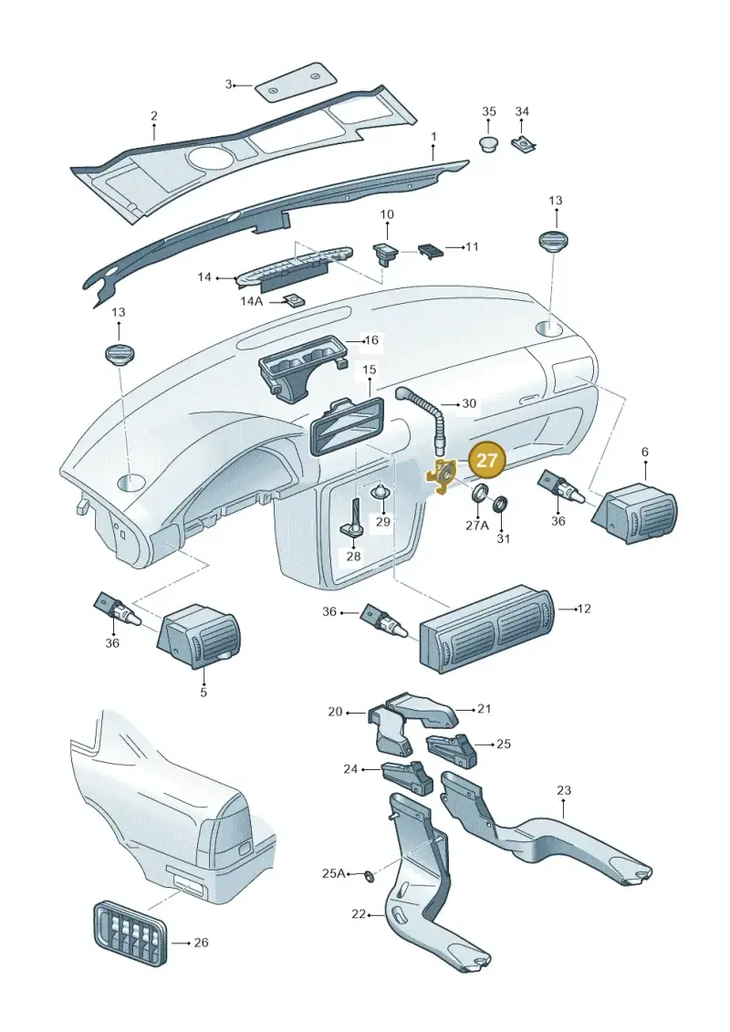 3B2820701 — Volkswagen PASSAT/4MOTION/W8 (2002-2005) diagram 404819310, position 27