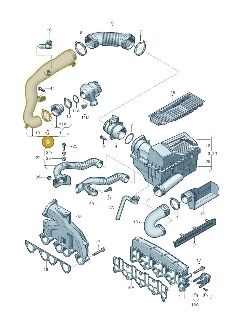 3C0129654P — Volkswagen Passat estate (2008-2011) diagram 656129500, position 9