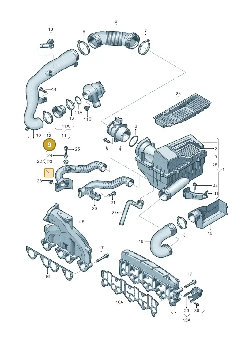3C0129654Q — Volkswagen Passat/4Motion         08 (2007-) diagram 460129050, position 9